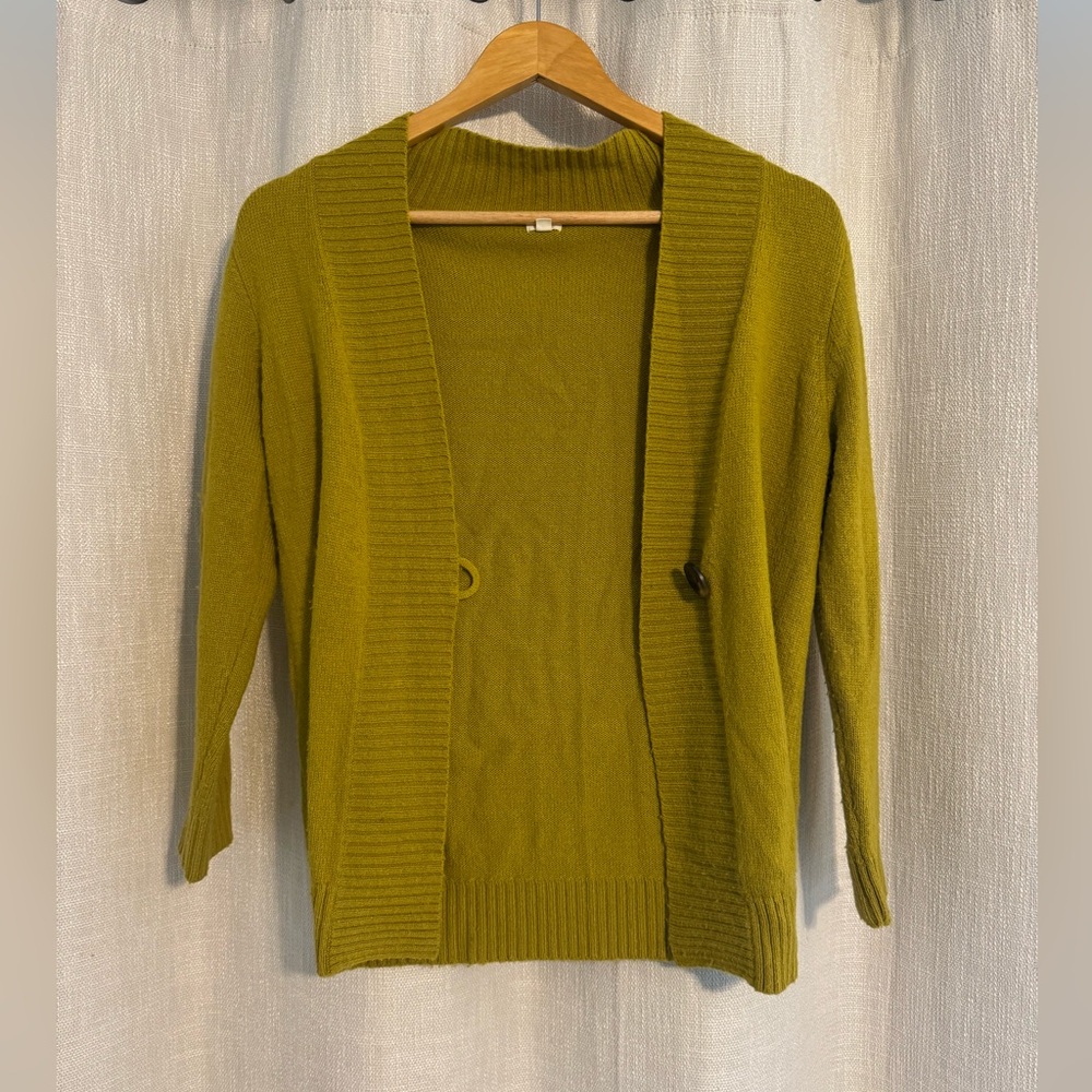 J Crew Cashmere Blend Cardigan, yellow-green, Size: S